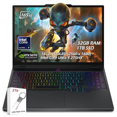 Lenovo Legion Pro 5i Ordinateur portable de jeu – Intel Core Ultra 9 275HX – 16 WQXGA OLED 165 Hz – NVIDIA GeForce RTX 5070 – 32 Go de RAM 1 To SSD – Rétroéclairé KB Wi-Fi7 Win11 – Eclipse Black