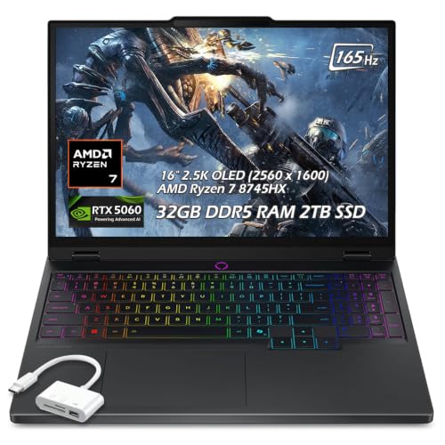 Lenovo Legion Pro 5 Ordinateur portable de jeu 16 , AMD Ryzen 7 8745HX, GeForce RTX 5060, WQXGA (2560 x 1600) OLED, Wi-Fi7, KB rétroéclairé, Win11 (32 Go de RAM DDR5 | SSD PCIe 2 To), Eclipse Black