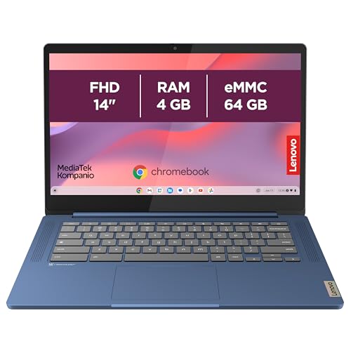 Lenovo IdeaPad Slim 3 Chromebook 14M868 - Ordinateur Portable 14'' FHD (MediaTek Kompanio 520, RAM 4Go, SSD 64Go, Arm Mali-G52 2EE MC2 GPU, Chrome OS) Clavier AZERTY Français - Bleu