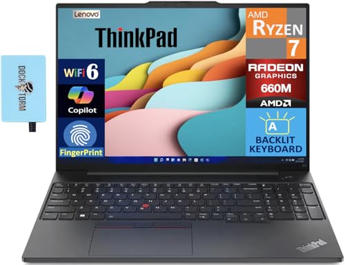 Lenovo ThinkPad E16 Ordinateur portable professionnel, écran WUXGA de 16 po (AMD Ryzen 7 7730U 8 cœurs, 16 Go de RAM, SSD PCIe 1 To, AMD Radeon, WiFi 6, Bluetooth 5.1, Windows 10 Pro) avec