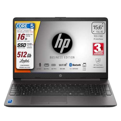 HP 250 G10, PC Portable CPU Intel Core i7-1355U 13th 10Core, jusqu'à 5 GHz, RAM 64 Go, SSD 1 To, Écran 15,6 ips FHD, Wi-Fi 6, BT, WebCam, HDMI, Win 11Pro, Prêt à l'emploi, 3 ans de garantie