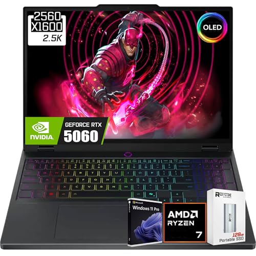Lenovo Legion 5 Ordinateur portable de jeu WQXGA OLED 165 Hz, AMD Ryzen 7-260 ( Intel i9-13905H), NVIDIA GeForce RTX 5060 8 Go GDDR7, WiFi 7, rétroéclairage RVB, Win11 PRO, W PSD 128 Go (40 Go, SSD