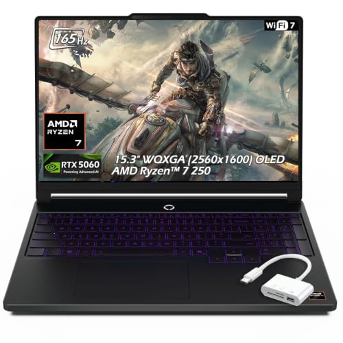 Lenovo Legion 5a Ordinateur portable de jeu WQXGA 15,3 (2560 x 1600) OLED 165 Hz, AMD Ryzen 7 250, NVIDIA GeForce RTX 5060, 16 Go de RAM 512 Go SSD, Wi-Fi7, Ko rétroéclairé, Win11, Eclipse Black