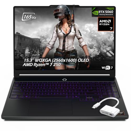 Lenovo Legion 5a Ordinateur portable de jeu 15,3 , WQXGA (2560 x 1600) 165 Hz, écran OLED AMD Ryzen 7 250, NVIDIA GeForce RTX 5060, 32 Go de RAM, 2 To SSD, KB rétroéclairé, Wi-Fi7, Win11, Eclipse