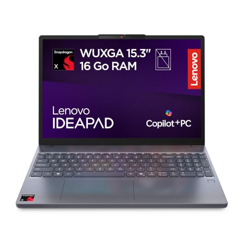 Lenovo IdeaPad Slim 3 15Q8X10 - Ordinateur Portable 15.3'' WUXGA Copilot (Snapdragon X X1-26-100, RAM 16Go, SSD 256Go, Windows 11 Home) Clavier AZERTY Français - Gris Luna