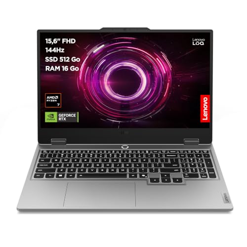 Lenovo LOQ 15AHP10 | Gaming Laptop | R7 | RTX 5060 | 15.6 FHD 144Hz | AMD Ryzen 7 250 | 16 Go | 512 Go SSD | NVIDIA RTX5060 8 GB | Windows 11H | AZERTY | Avec chargeur