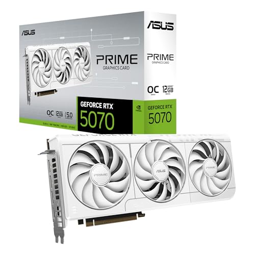 ASUS Carte Graphique Prime GeForce RTX™ 5070 12 Go GDDR7 White OC Edition (PCIe® 5.0, 12 Go GDDR7, HDMI® DP 2.1, 2.5-Slot, Axial-Tech Fans, Dual BIOS)