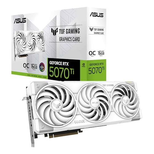 ASUS TUF Gaming GeForce RTX ™ 5070 Ti 16 Go GDDR7 White OC Edition Carte Graphique de Jeu (PCIe® 5.0, HDMI® DP 2.1, Fente 3.125, Composants de qualité Militaire, revêtement PCB Protecteur