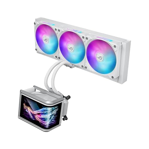 ASUS ROG RYUO IV SLC 360 ARGB White Edition Refroidisseur de liquide pour processeur tout-en-un, tube raccourci pour une esthétique propre, écran incurvé mobile de 6,7