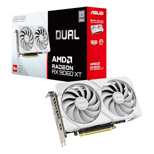ASUS Dual Radeon RX 9060 XT 16 Go GDDR6 White Edition (PCIe 5.0, 16 Go GDDR6, HDMI 2.1b, DisplayPort 2.1a, Design à 2,5 emplacements, Design de Ventilateur axial-Tech, Technologie 0dB, etc.)