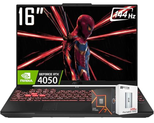 ASUS Ordinateur portable de jeu TUF A16, écran 16 WUXGA 144 Hz 16 10, AMD R7-7445HS ( Intel i7-13700), NVIDIA RTX 4050, 16 Go de RAM DDR5, SSD PCIE 1 To, KB rétroéclairé, suppression du bruit AI, W