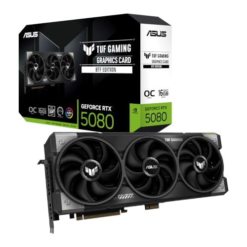 ASUS TUF Gaming GeForce RTX ™ 5080 16 Go GDDR7 BTF OC Edition Carte Graphique de Jeu (PCIe® 5.0, HDMI® DP 2.1, Fente 3,6, Composants de qualité Militaire, Adaptateur GC-HPWR Amovible)