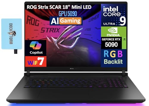 ASUS ROG Strix Scar 18 AI Ordinateur portable de jeu 18 240 Hz Mini écran LED WQXGA (Intel Ultra 9-275HX, GeForce RTX 5090 24 Go, 64 Go DDR5, 2 To PCIe SSD, RGB KB, Win 11 Pro) avec extension de port