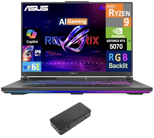 ASUS ROG Strix G18 Ordinateur portable 18 240 Hz WQXGA Écran (AMD Ryzen 9 8940HX, GeForce RTX 5070 8 Go, 64 Go DDR5, 8 To PCIe SSD, RGB KB, WiFi 6E, Webcam, Bluetooth 5.4, Win 11 Pro) avec station