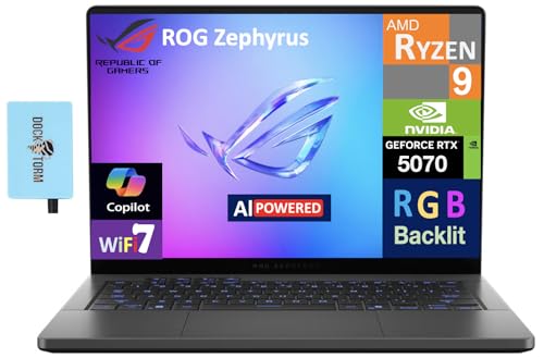 ASUS ROG Zephyrus G14 AI Ordinateur portable de jeu avec écran 14 120 Hz (AMD Ryzen 9 270, GeForce RTX 5070 8 Go, 32 Go LPDDR5X, 4 To PCIe SSD, clavier RVB, WiFi 7, webcam, Win 11 Home) avec