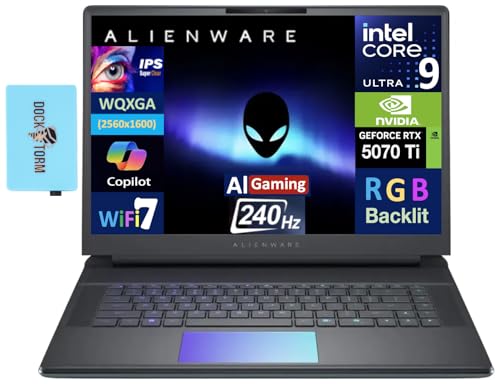 Alienware Ordinateur portable de jeu 16 Area-51 AI 16 240 Hz IPS WQXGA (Intel Ultra 9-275HX, GeForce RTX 5070 Ti 12 Go, 32 Go DDR5, SSD PCIe 2 To, RGB KB, Win 11 Pro) avec extenseur de port USB DKZ