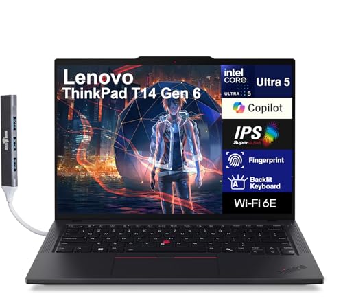 Lenovo ThinkPad T14 Ordinateur portable professionnel 14 WUXGA (Intel Ultra 5-225U, 16 Go DDR5, SSD PCIe 2 To, carte graphique Intel, Win 11 Pro) avec extenseur de port USB DKZ