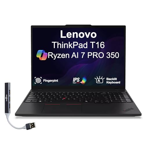 Lenovo ThinkPad T16 Ordinateur portable professionnel avec écran IPS WUXGA de 16 (AMD Ryzen AI 7 PRO 350, 16 Go DDR5, SSD PCIe 2 To, AMD Radeon 860M, Ko rétroéclairé, empreintes digitales, Win 11