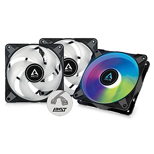 ARCTIC P12 PWM PST A-RGB (3 Pièces) - Ventilateur PC, Ventilateur de boîtier PWM de 120 mm optimisé pour la pression statique, Semi passif 200-2000 rpm (0 rpm 5 ), 5V 3 Pin ARGB LED - Noir