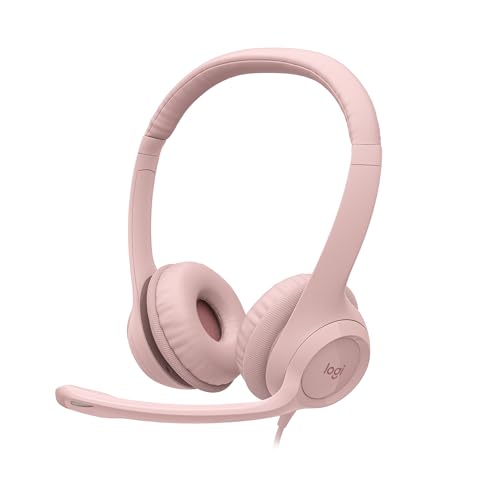 Logitech H390 Casque Filaire pour PC Ordinateur Portable, Casque Stéréo avec Microphone Antibruit, USB-A, Commandes en Ligne, Compatible avec Chromebook - Rose