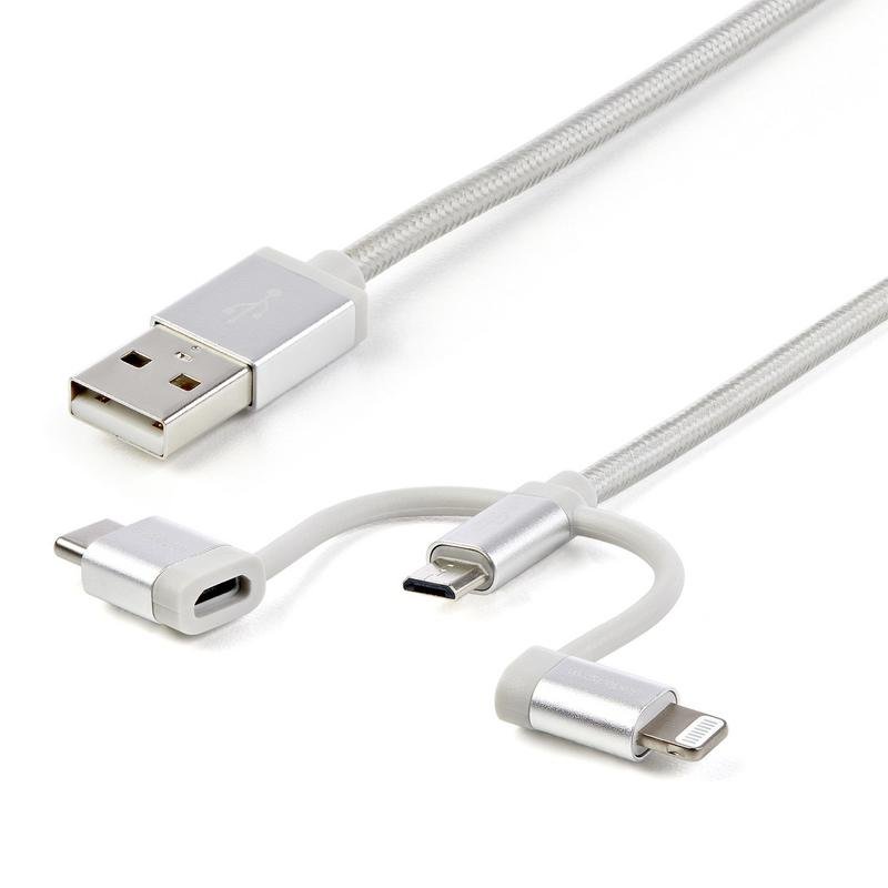 Startech Câble USB 3 en 1 StarTech Tressé 1 m USB-A vers Lightning USB-C Micro-USB Silver