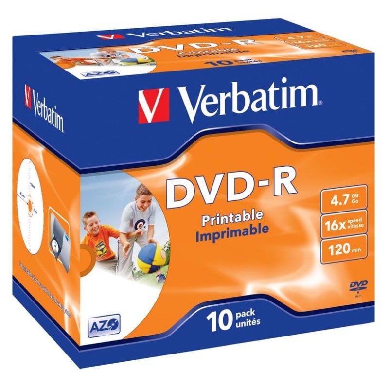 Verbatim DVD-R Verbatim 4,7 GB 16x Imprimible Caisse en Carton 10 Unités
