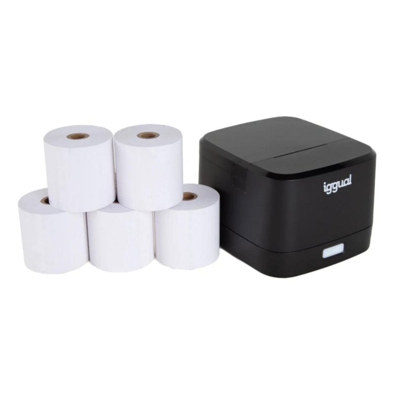iggual Imprimante Tickets Thermique USB RJ11 iggual TP EASY 58 Kit 5 rouleaux, coupe automatique