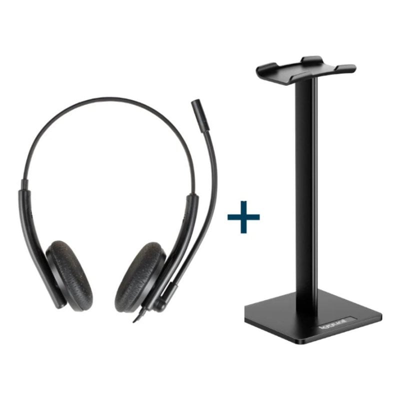 iggual Casque iggual ENC3030 avec support SA22 filaire USB pour bureau, contrôle volume, Black