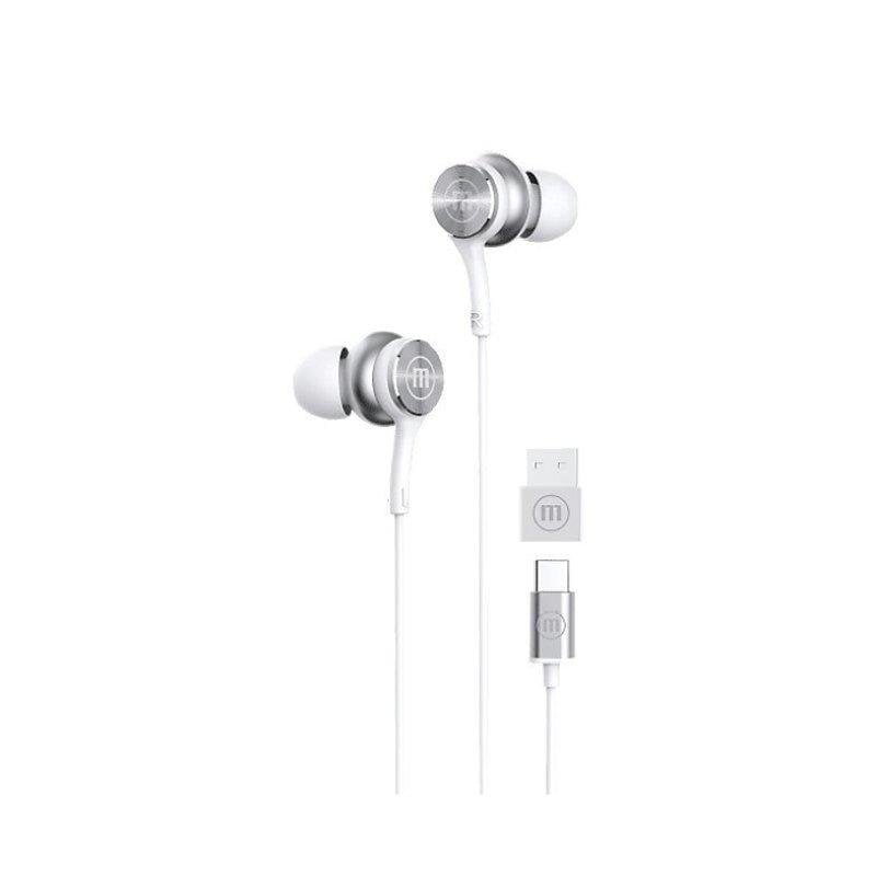 Maxell Écouteurs Maxell Xc1 filaires USB-C USB-A microphones intégrés appels musique blancs