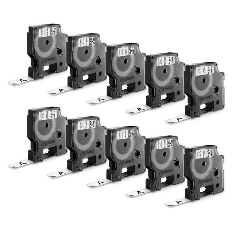 Dymo Pack 10 Etiquettes Adhésives pour LabelManager 12mm 7m Black White