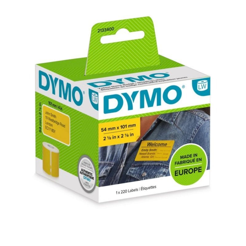 Dymo 2133400, Etiquettes adhésives jaunes rectangulaires, 54 x 110 mm, 220 pièces