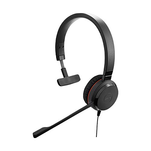 Jabra Evolve 30 MS Mono Casque - Casque certifié Microsoft pour VoIP Softphone avec annulation passive du bruit - Câble USB avec contrôleur - Noir