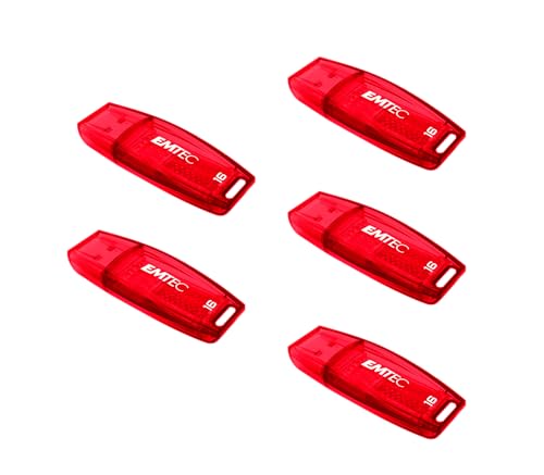 EMTEC - Lot de 5 Clés USB 2.0 C410 16 Go - Plastique Transparent - Vitesse de Lecture 15MB s - Stockage de fichiers, Transfert de données, Informatique - Rouge