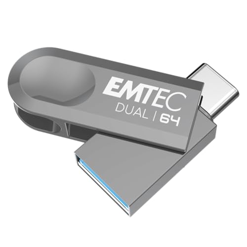 EMTEC - Clé USB 3.2 USB-A Type-C Dual D280 ECMMD64GD283 - Flash Drive Compatibilité Universelle USB 3.2 - Lecture 80Mo s, Écriture 20Mo s, Eco Design, 64Go GB , 1 unité