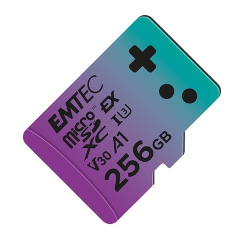 EMTEC - Carte MicroSDXC 256GB UHS-I U3 V30 A1 Express Gaming, Compatible Nintendo Switch 2, Haute Vitesse jusqu'à 880Mb s, Stockage Étendu, Idéal pour Jeux et Applications, Fiable et Durable