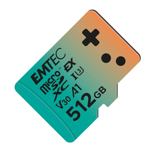 EMTEC, Carte MicroSDXC 512GB UHS-I U3 V30 A1 Express Gaming, Compatible Nintendo Switch 2, Haute Vitesse jusqu'à 880Mb s, Stockage Étendu, Idéale pour Jeux Vidéo et Applications
