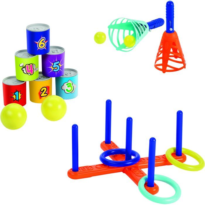 Jeu dadresse - ECOIFFIER - Pack 3 Sports - Chamboule tout Jeu de croix Lance-balles