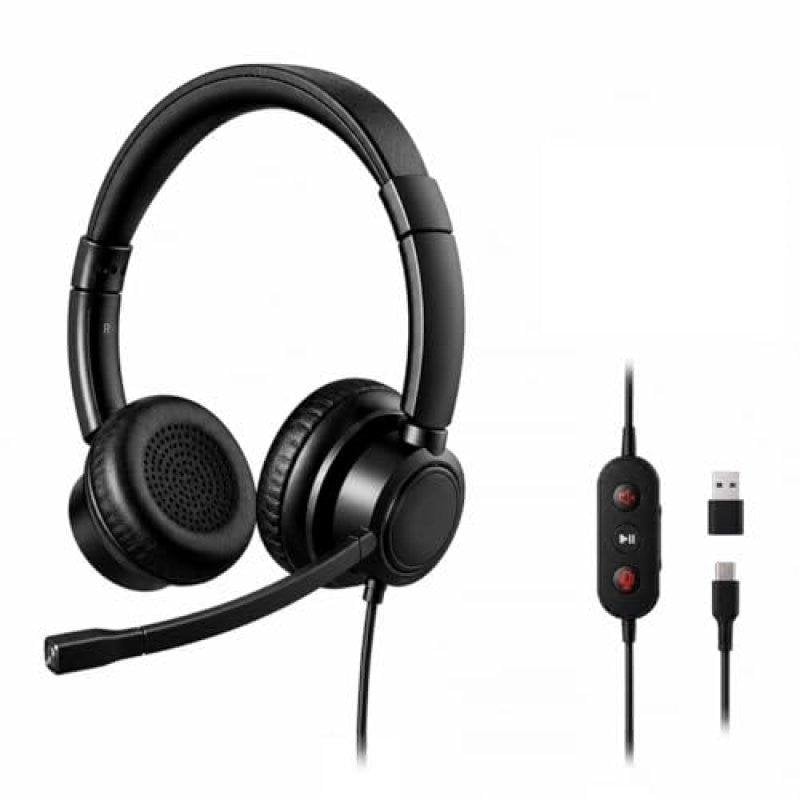 TNB Casque TnB Activ200s avec câble USB-A et USB-C, micro, usage professionnel Black