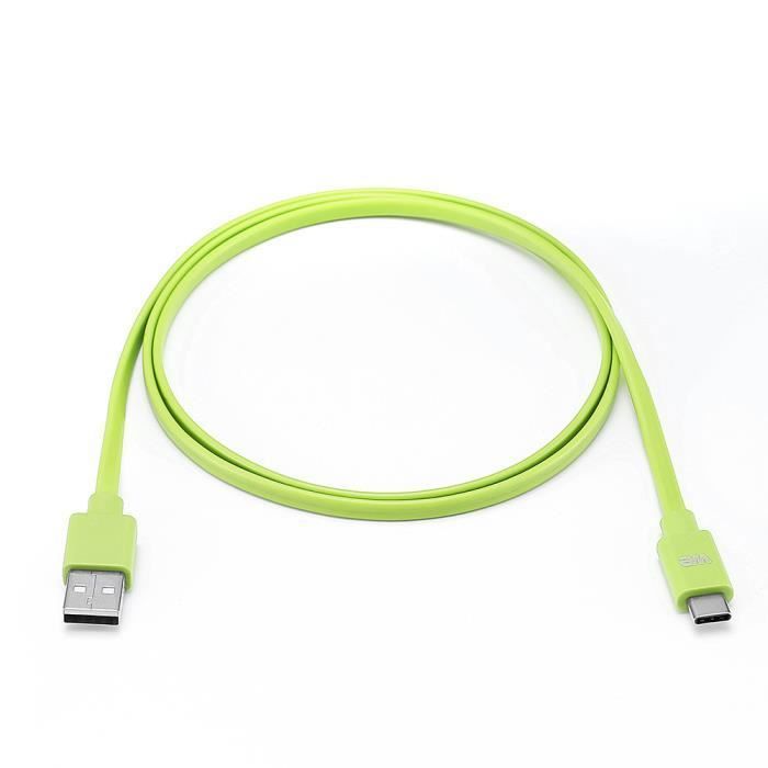WE Cable Plat USB-C vers USB 1m pour Samsung S8 S9 S10 MacBook Pro Google Pixel Chromebook Huawei P20 P30 Xiaomi - Green