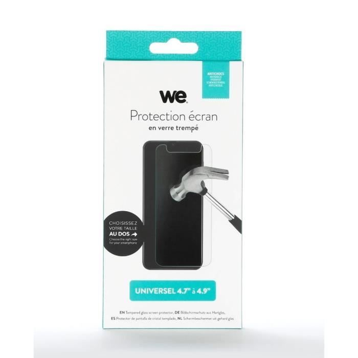 WE Verre trempe UNIVERSEL 4.7 a 4.9 Protection ecran - anti-rayures - anti-bulles dair - ultra-resistant - durete 9H Glass