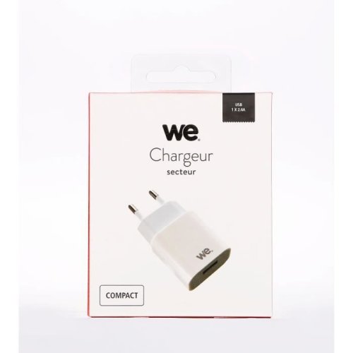 Chargeur secteur 1 USB 2.4A - WE - White - Dimensions du pack 110x90x25mm