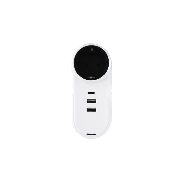 Chargeur secteur 2 ports USB A (12W) 1 port USB-C (20W) - WE - Prise de courant 16A - Tete rotative - White