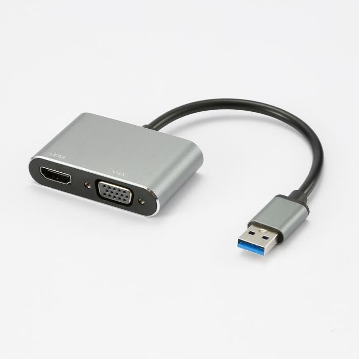 Adaptateur USB 2.0 male HDMI F VGA F HDMI 1920*1080P adaptateur USB-C male USB A femelle inclus boitier metal