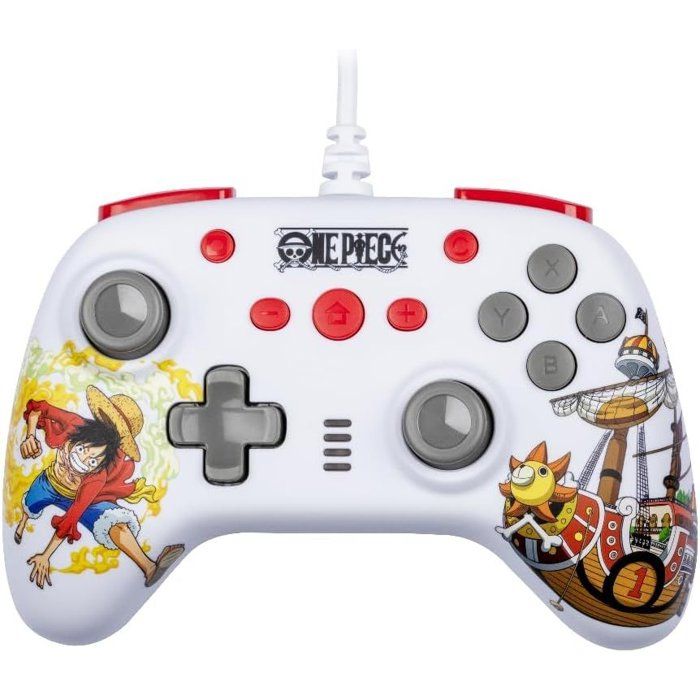 Manette de jeu - Nintendo Switch Switch 2 et PC - One Piece - Filaire - White - Fonction vibration - Cable 3 m - Luffy - Konix