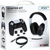 Pack Starter Casque Gaming Konix pour PS5 Black et White Coque de manette en silicone Appui pouce