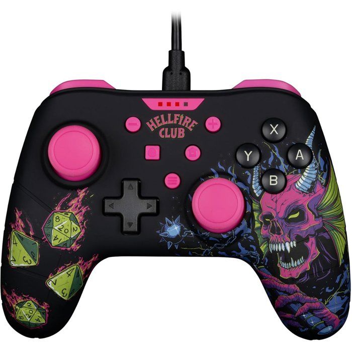 Manette de jeu - Nintendo Switch Switch 2 et PC - Stranger Things - Filaire - Black et Pink - Fonction vibration - Cable 3 m - Konix