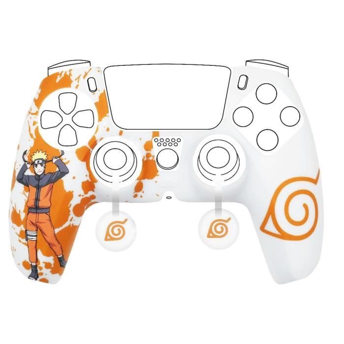Coque de Protection - KONIX - Pour manette DualSense PS5 - Silicone - Appuie-Pouces - Motif Konoha et Naruto - White