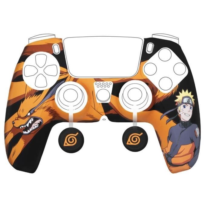 Coque de protection pour manette - KONIX - Naruto Shippuden - DualSense PS5 - Silicone - Motif Kurama Kyubi et Naruto - Black