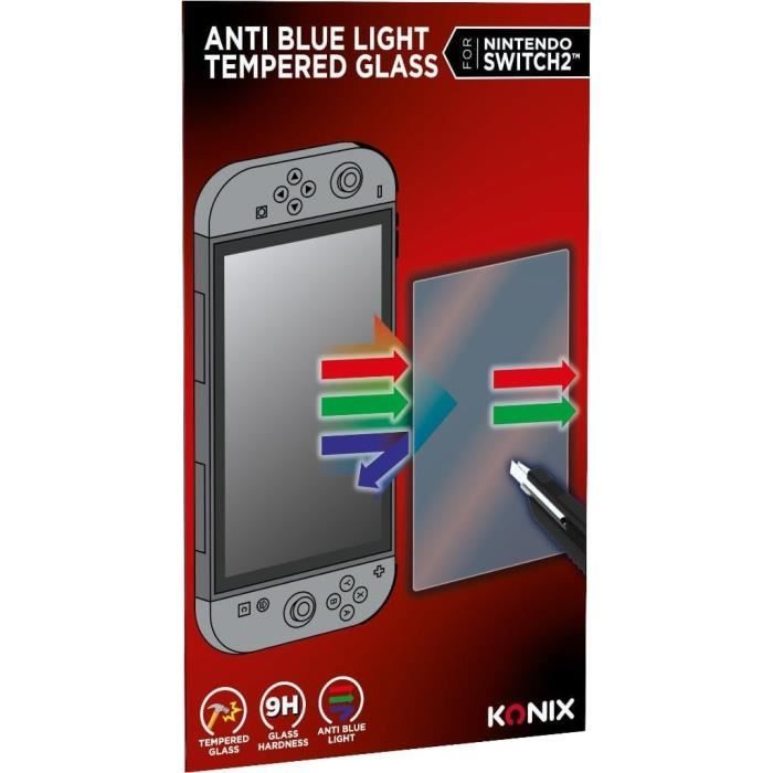 Protection d’ecran en verre trempe - KONIX - Nintendo Switch 2 - Anti-lumiere Blue - Anti-bulle - Indice de durete 9H - Transparent
