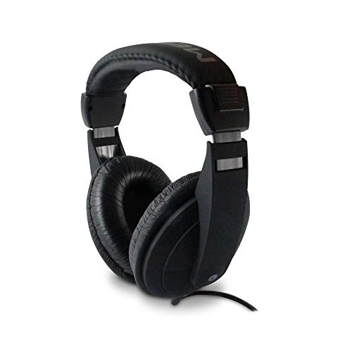 METRONIC 480143 Casque Filaire Noir, Léger, Ajustable et Confortable - Circum-Auriculaire Stéréo, Idéal TV Long Cordon de 6m, Prise Jack 3,5mm - Adaptateur 6,35 mm mâle inclu - Noir